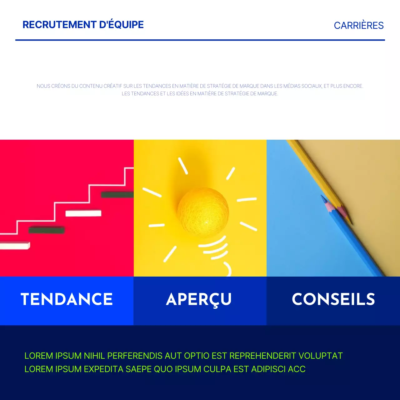 Offre d'emploi minimaliste en bleu et chartreuse