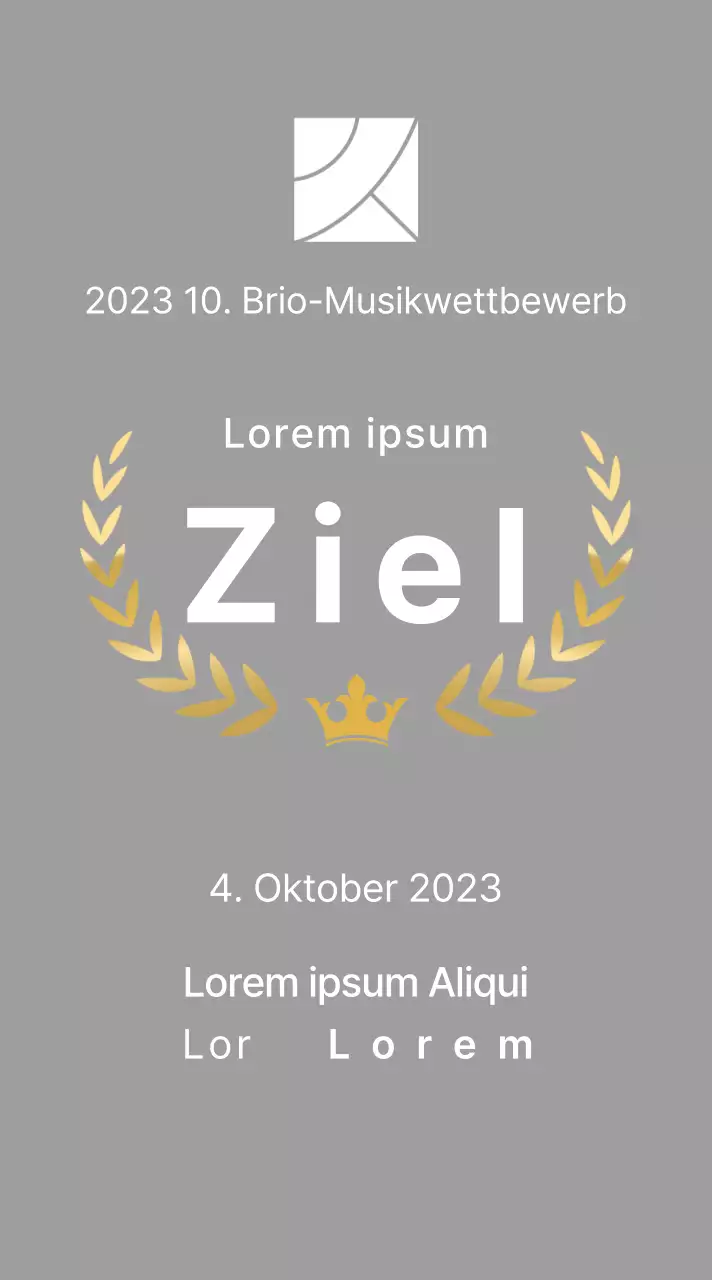 Siegerplakette des Wettbewerbskonzepts mit Lorbeerlinien und Kronenillustration