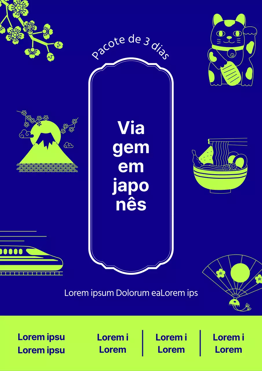 Capa japonesa de viagem pop art em azul e chartreuse
