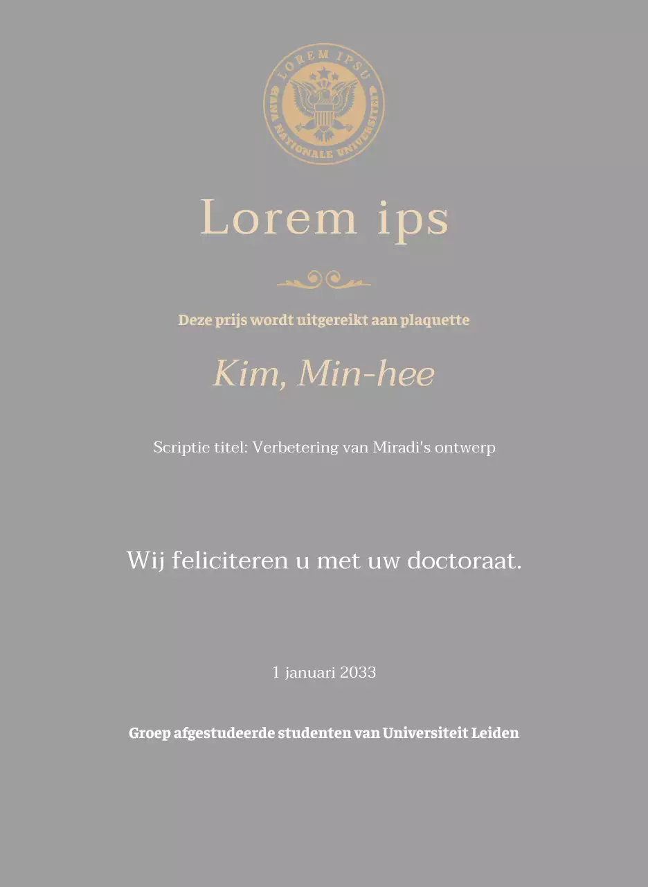 Luxe diploma-plaat met schoollogo en gouden rand