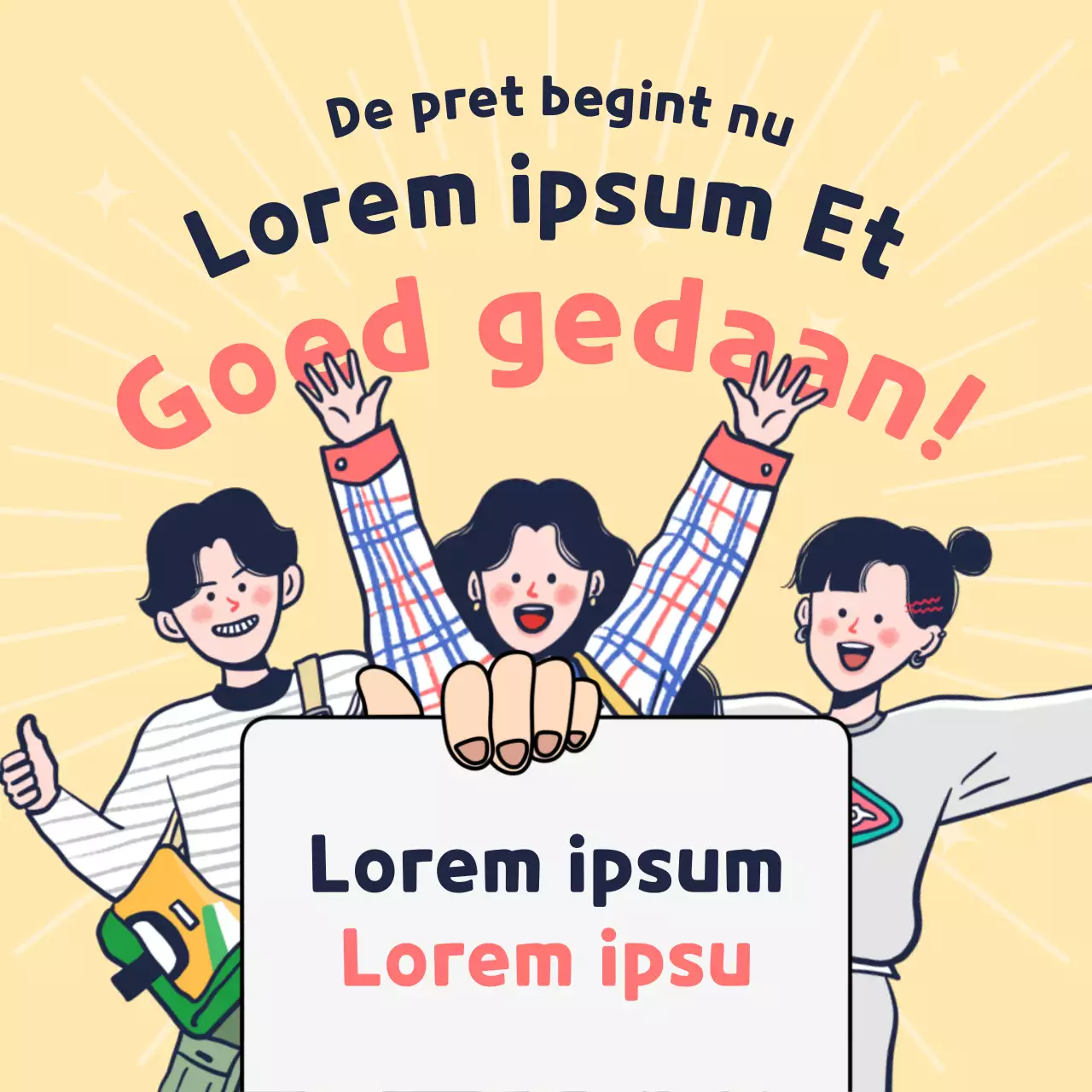 Een schattige geel met roze reclame voor korting op toetsen