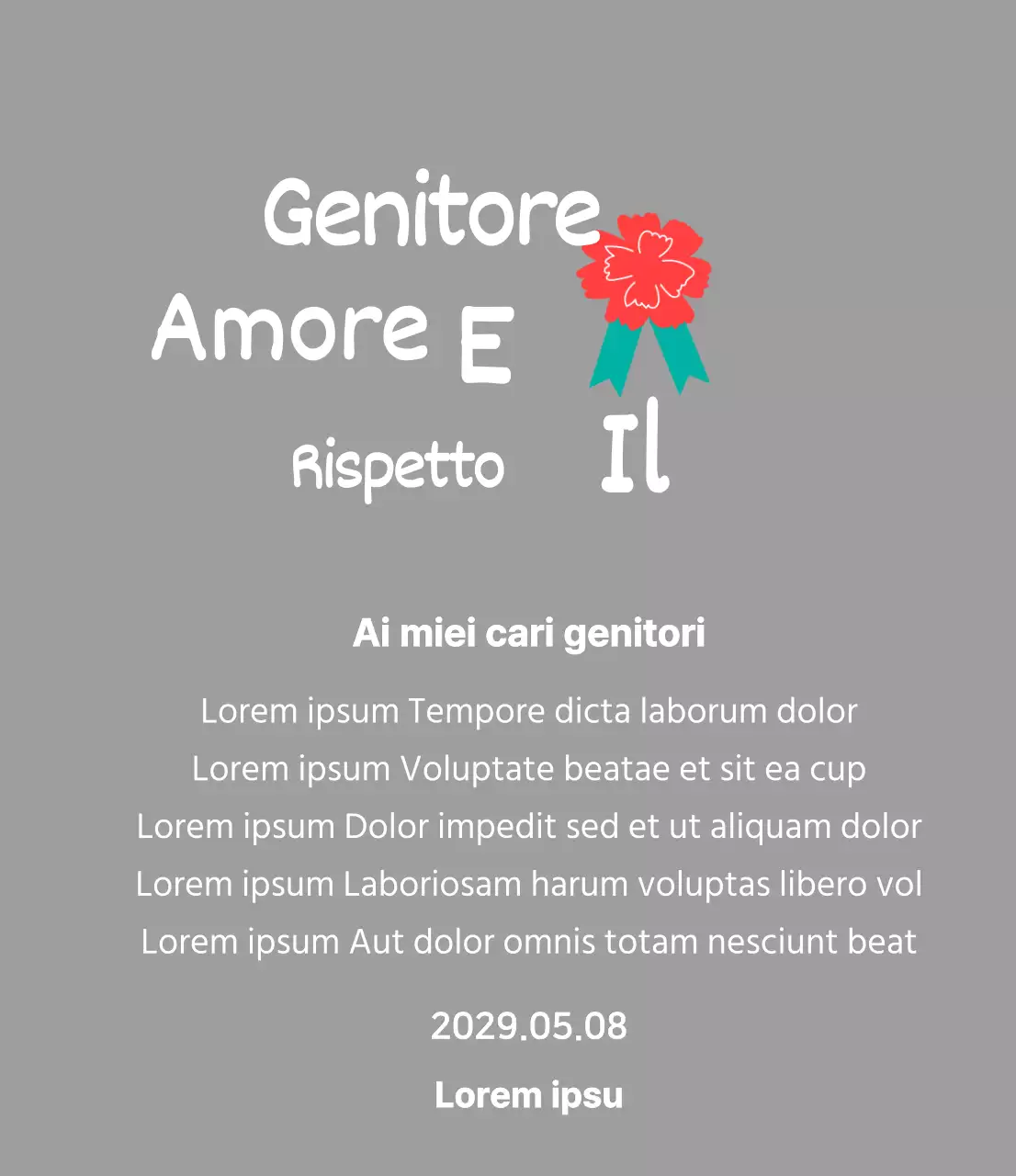 Calligrafia per la festa della mamma con illustrazione di garofano rosso