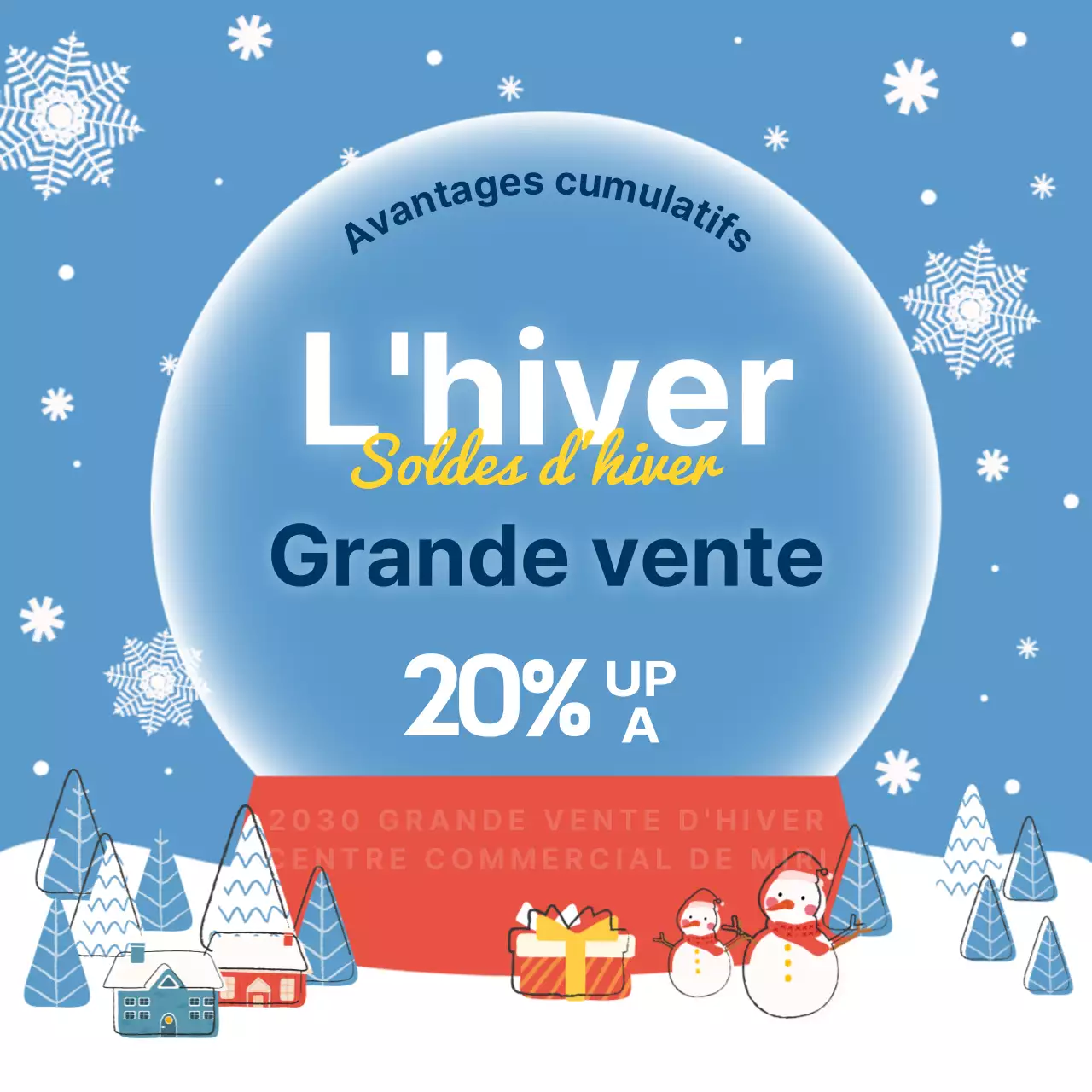 Faites la promotion de vos soldes d'hiver en bleu clair et blanc