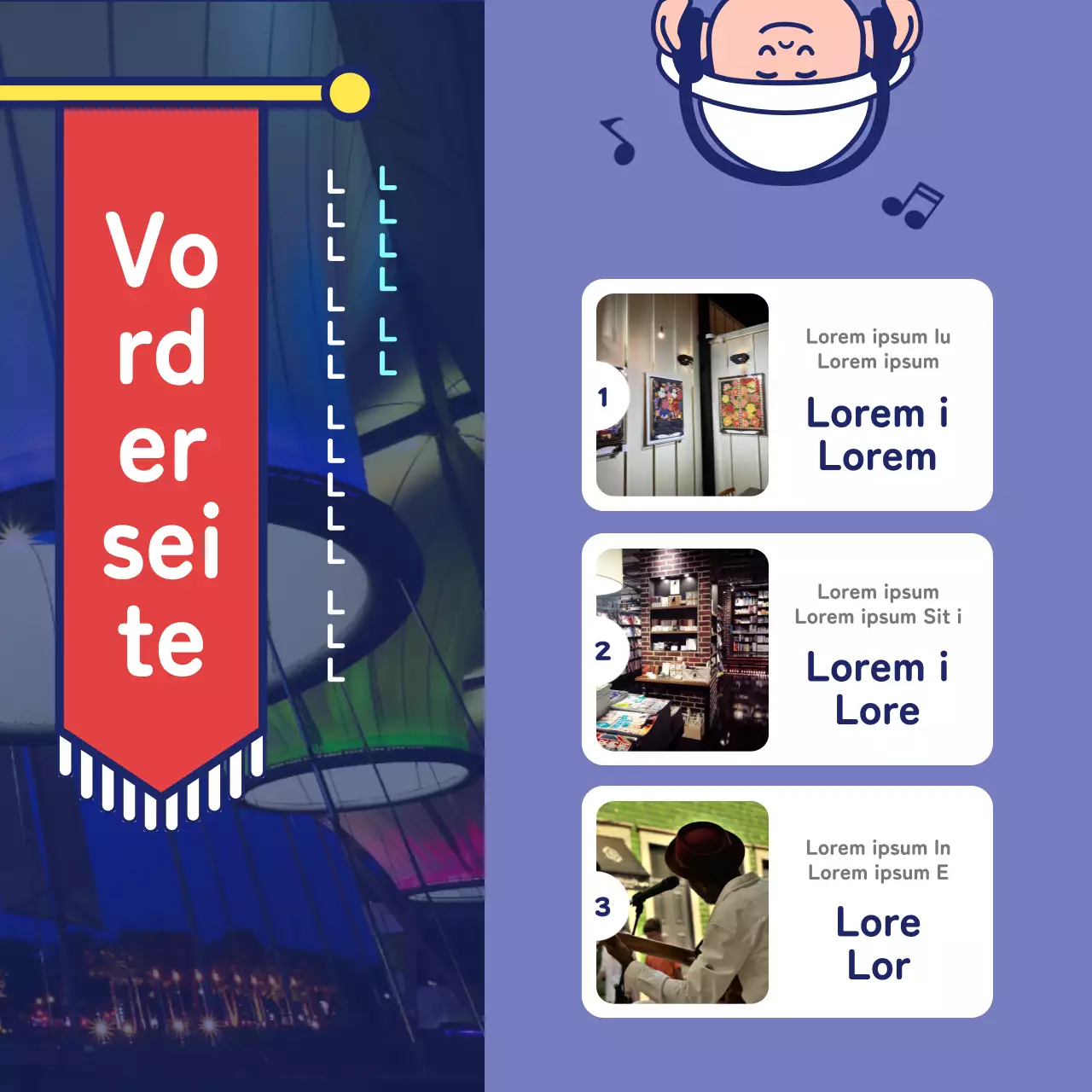 Werbung für lokale Tourismusprodukte in Lila und Marineblau