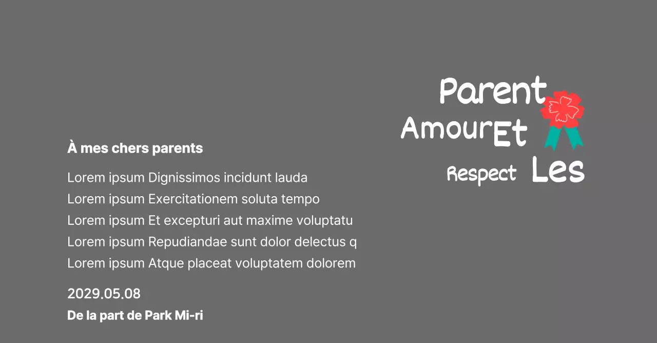 Calligraphie de la fête des mères avec illustration d'un œillet rouge