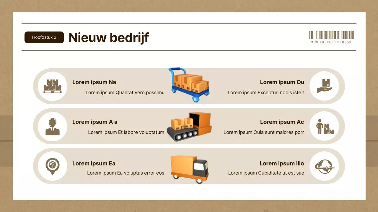 Eenvoudig bedrijfsplan voor koeriersbedrijf in bruin en beige