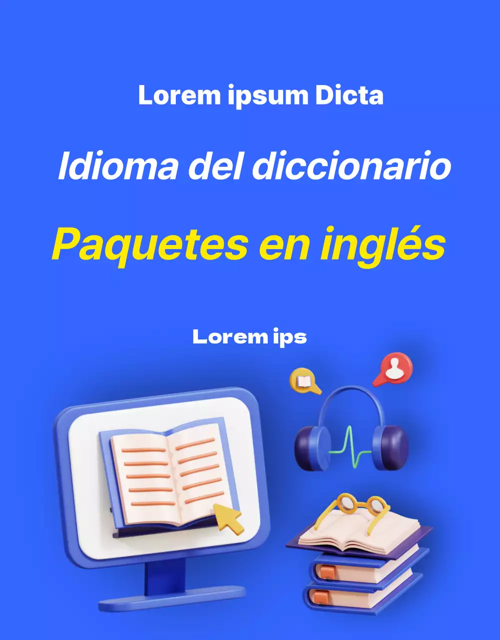 Promociona una oferta kitsch de clases de inglés en azul y amarillo