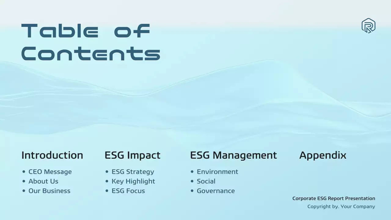 블루 모던 Esg 보고서 문서 프레젠테이션