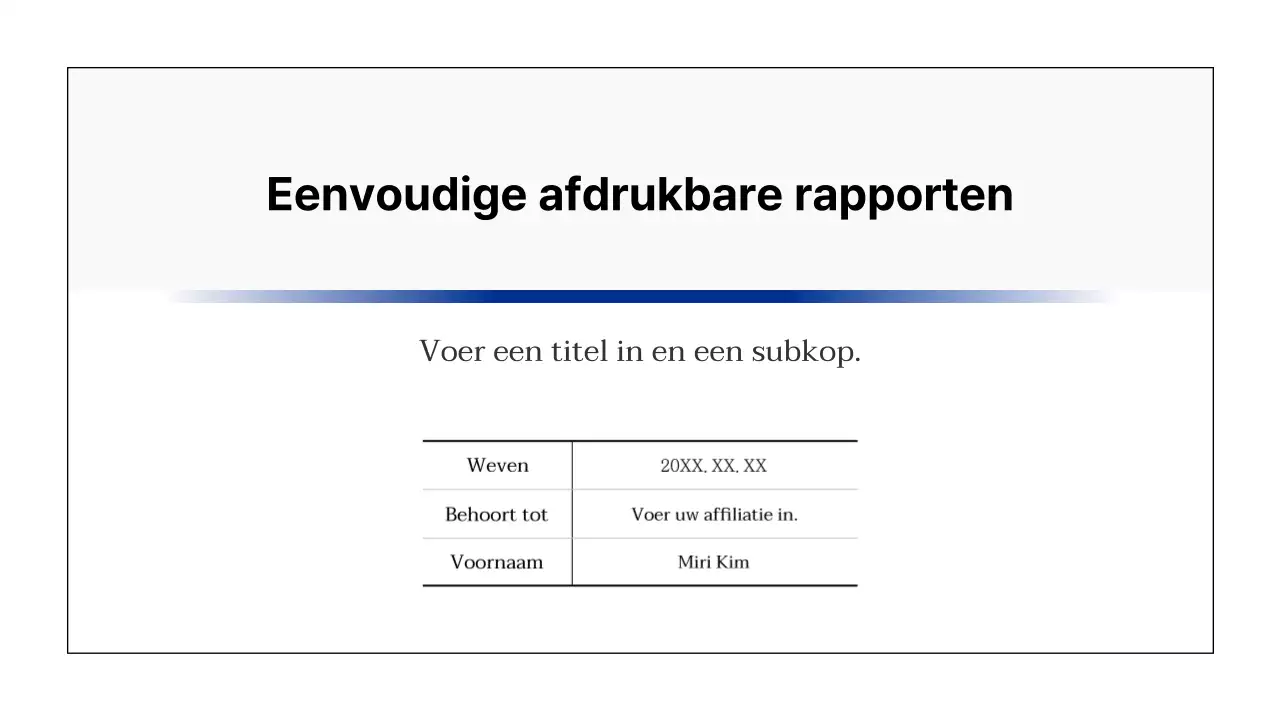Eenvoudig afdrukbaar rapport in zwart en marineblauw