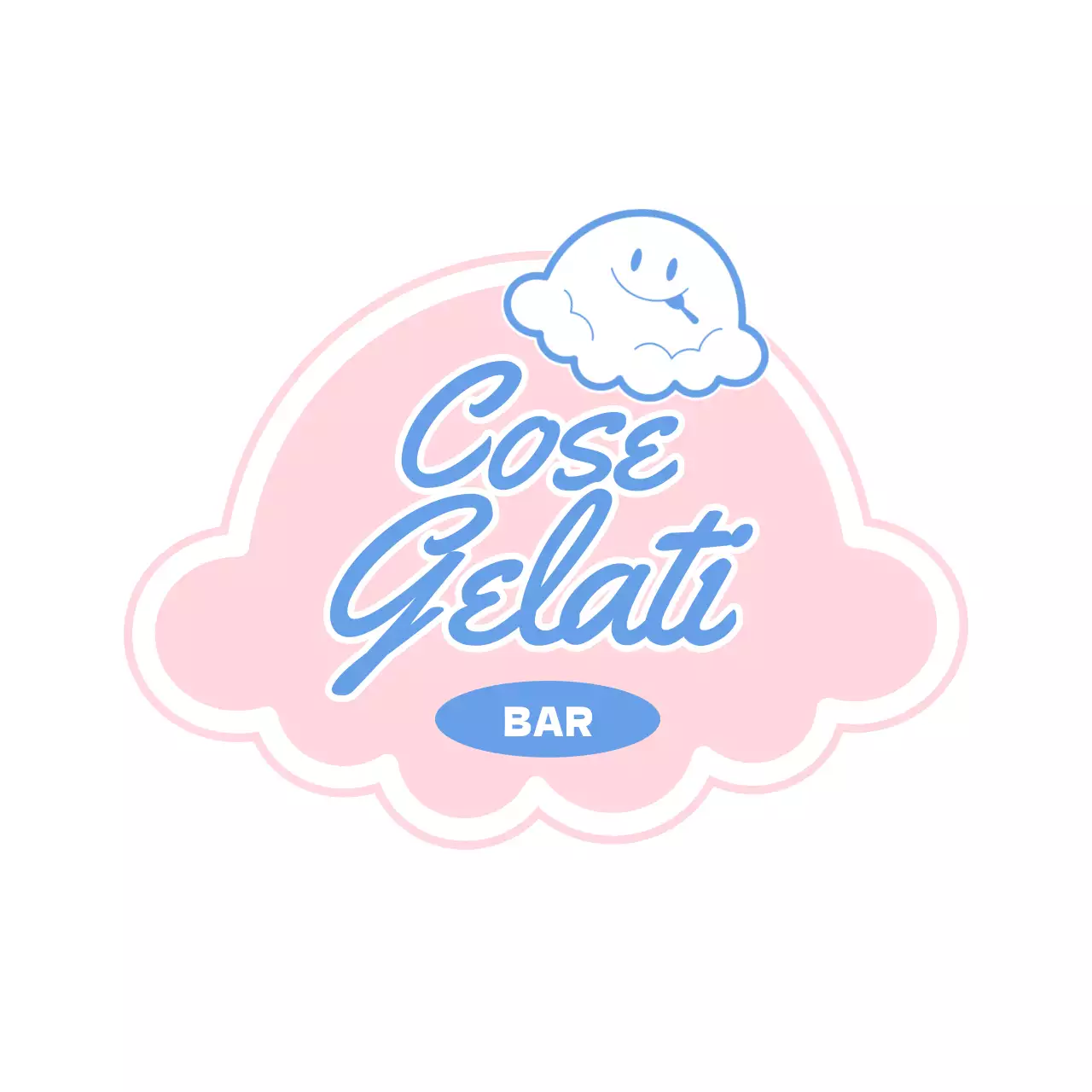 Gelato dessert caffetteria segno punto con personaggi simpatici in rosa chiaro e blu chiaro