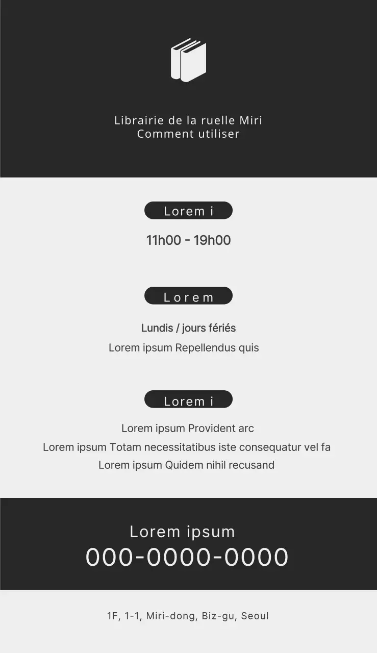 Signalisation de la librairie mettant en évidence le logo du livre sur fond gris