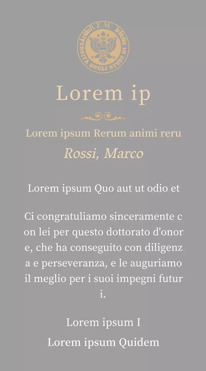 Lussuosa targa di laurea con logo della scuola e finiture in oro