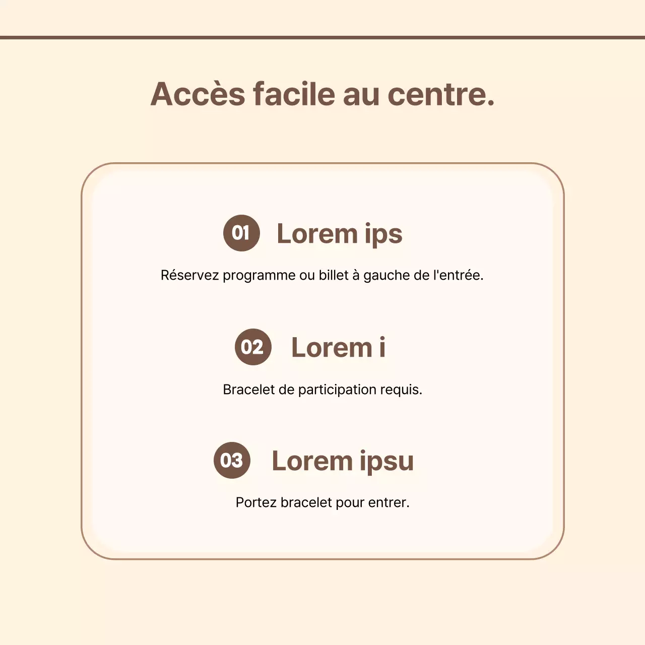 Guide de l'utilisateur pour un centre simple sur fond ivoire