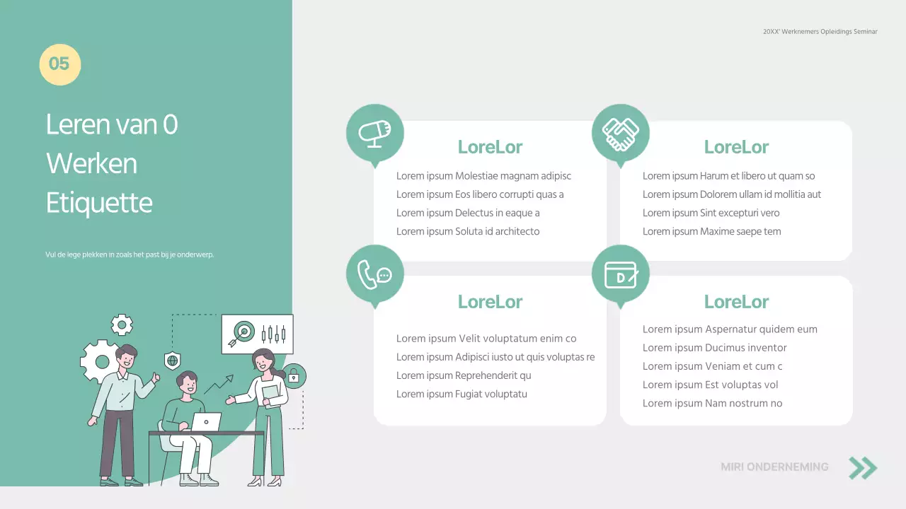 Groene en eenvoudige trainingsmaterialen voor onboarding-seminars voor nieuwe werknemers