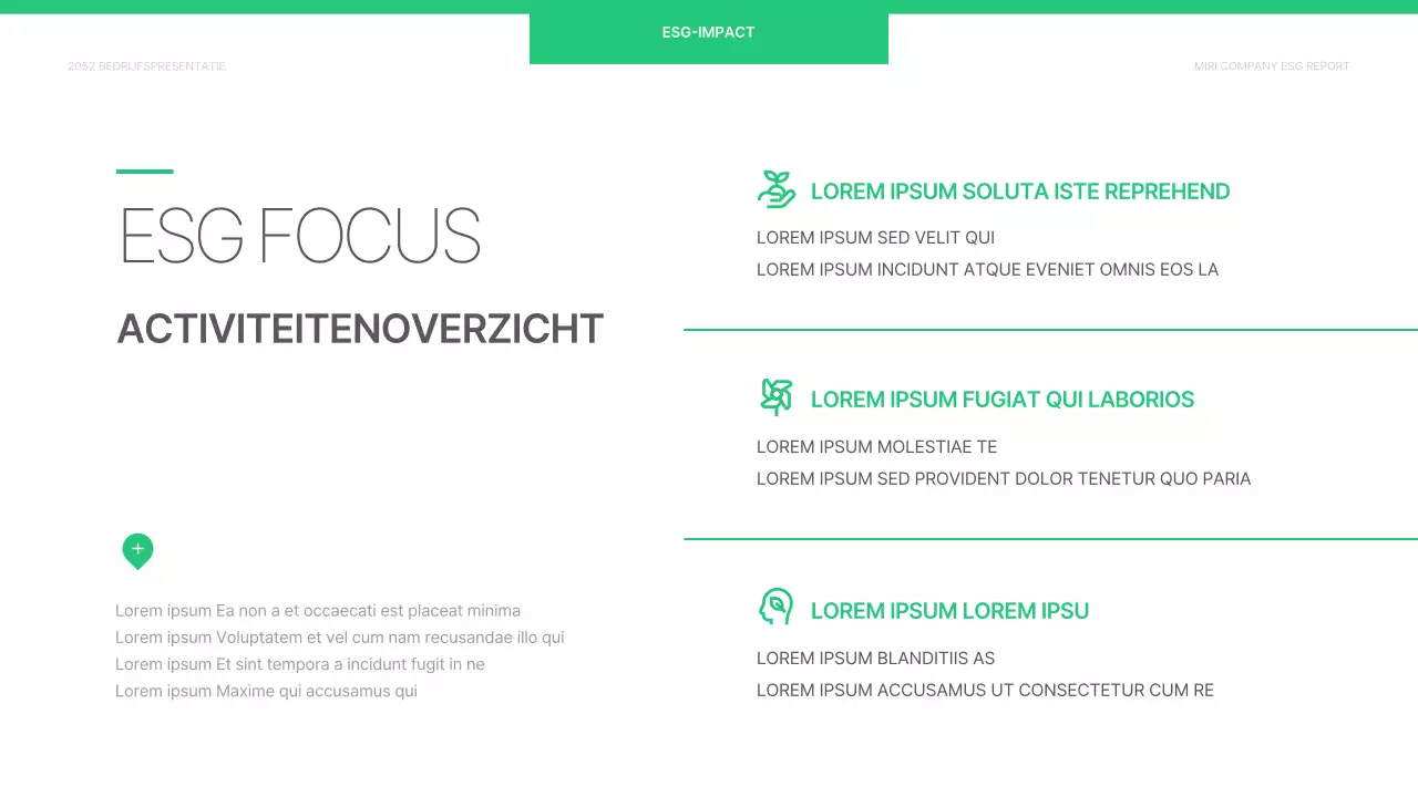 Een eenvoudig ESG-bedrijfsrapport in chartreuse en wit