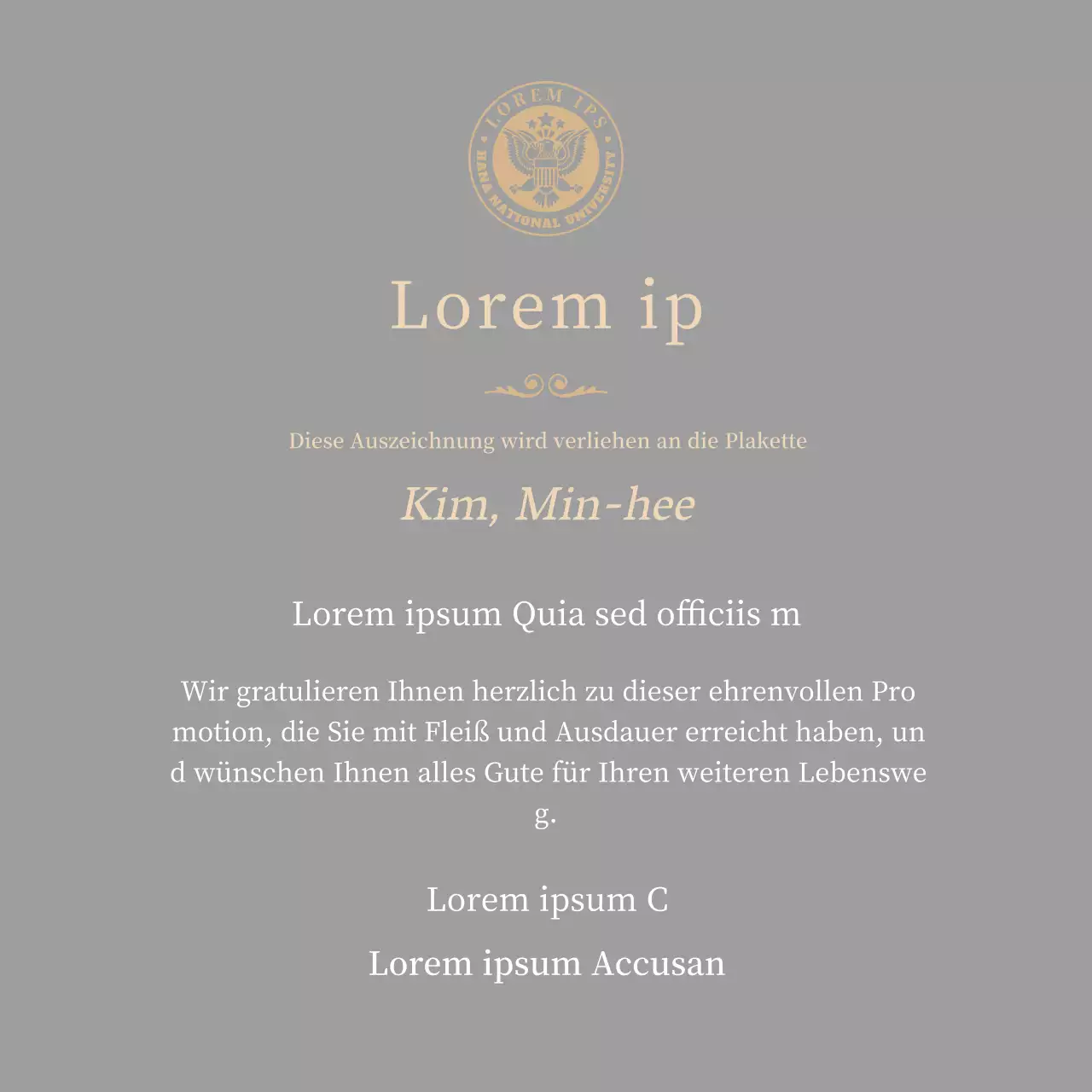 Luxuriöse Abschlussplakette mit Schullogo und Goldverzierung