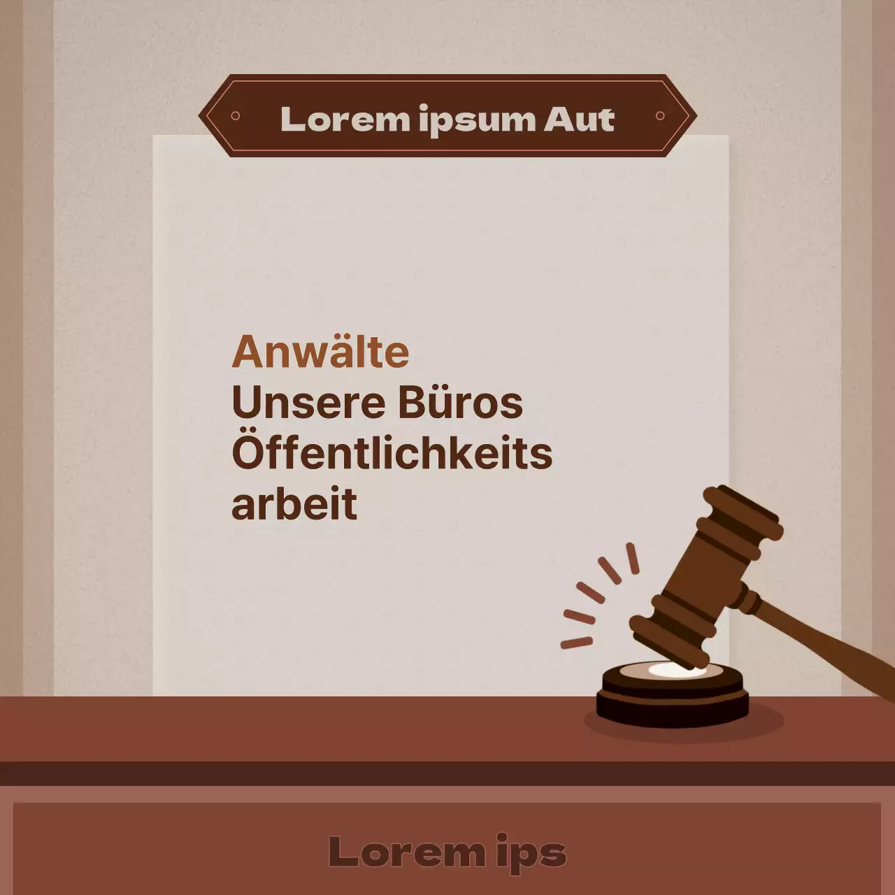 Werbung für eine einfache Anwaltskanzlei in Beige und Braun