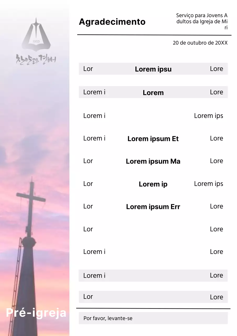 Guia simples de boletim de igreja em cor-de-rosa