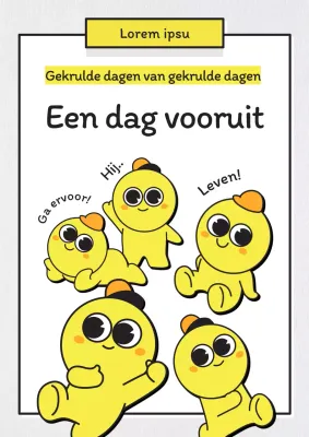 Kitscherige vierkleuren webcomic boekomslag in wit en geel