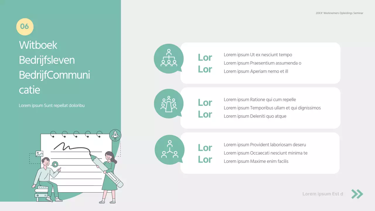 Groene en eenvoudige trainingsmaterialen voor onboarding-seminars voor nieuwe werknemers