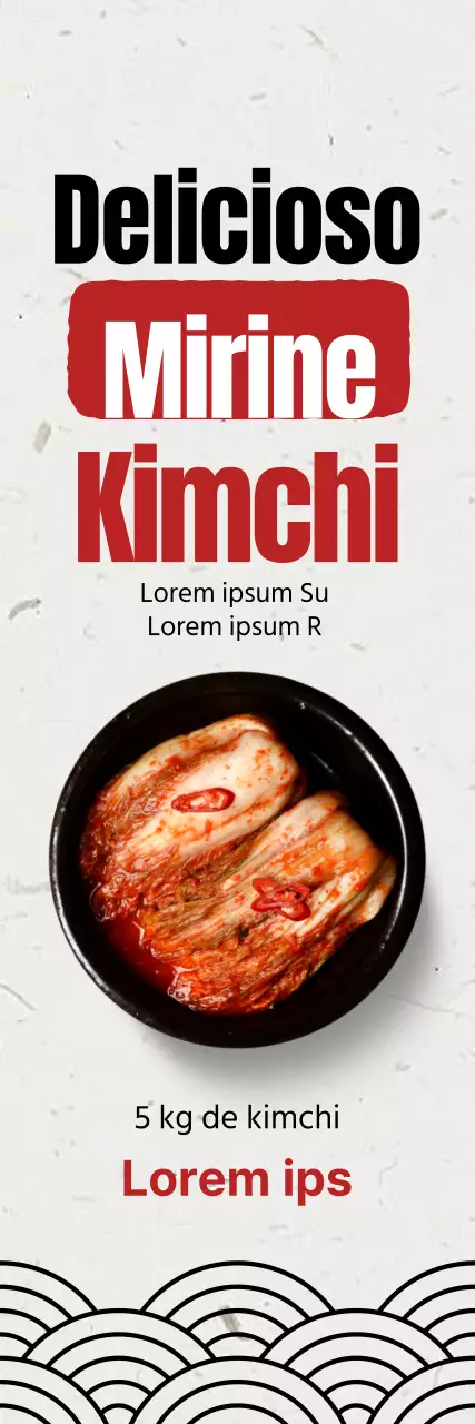 Promova um menu de kimchi limpo com uma imagem de kimchi de couve num fundo de papel coreano esbranquiçado.