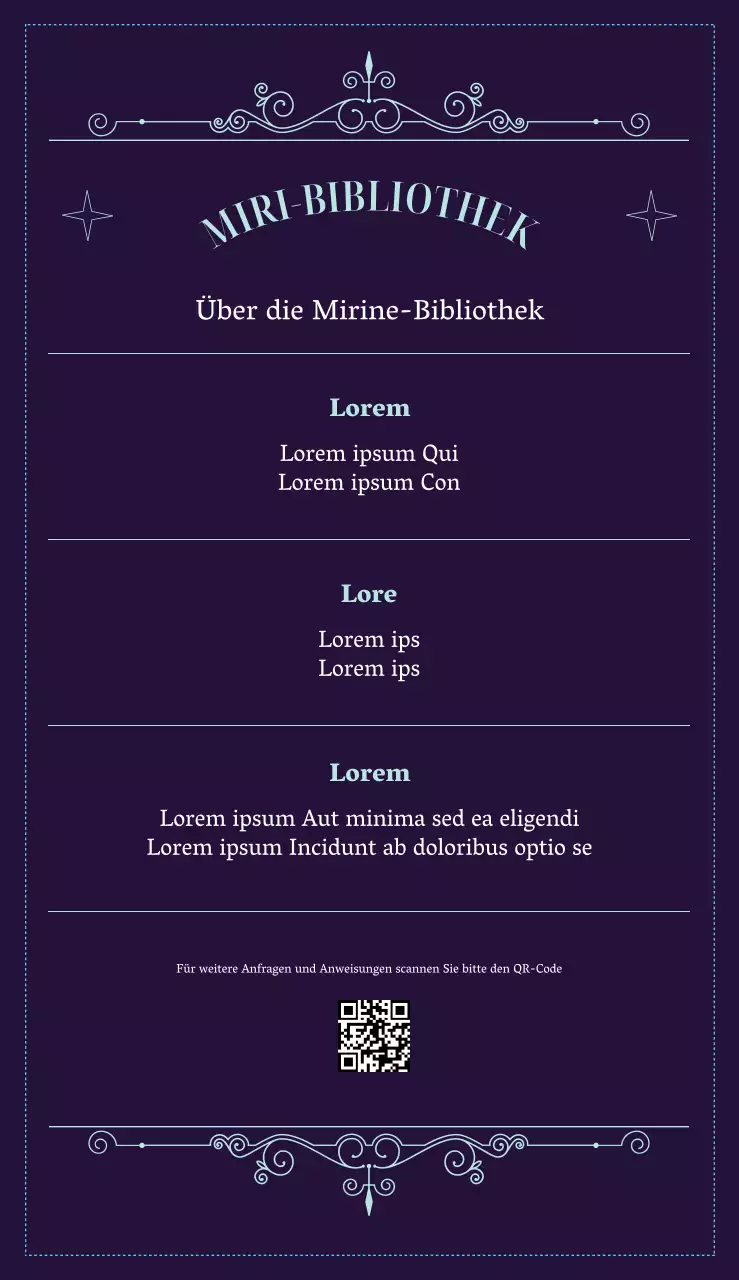 Ein kühnes, englisches Schriftlayout und glamouröse, geschwungene, dekorative grafische Elemente, um Ihre Bibliothek zu bewerben.