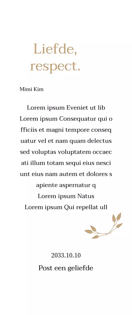 Classy bedankbord met goud en bladeren