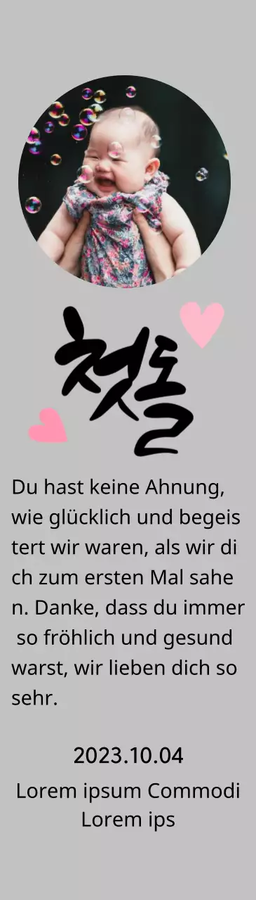 Plakette zum Thema Babyparty mit Kalligraphie zum ersten Geburtstag und Babyfoto