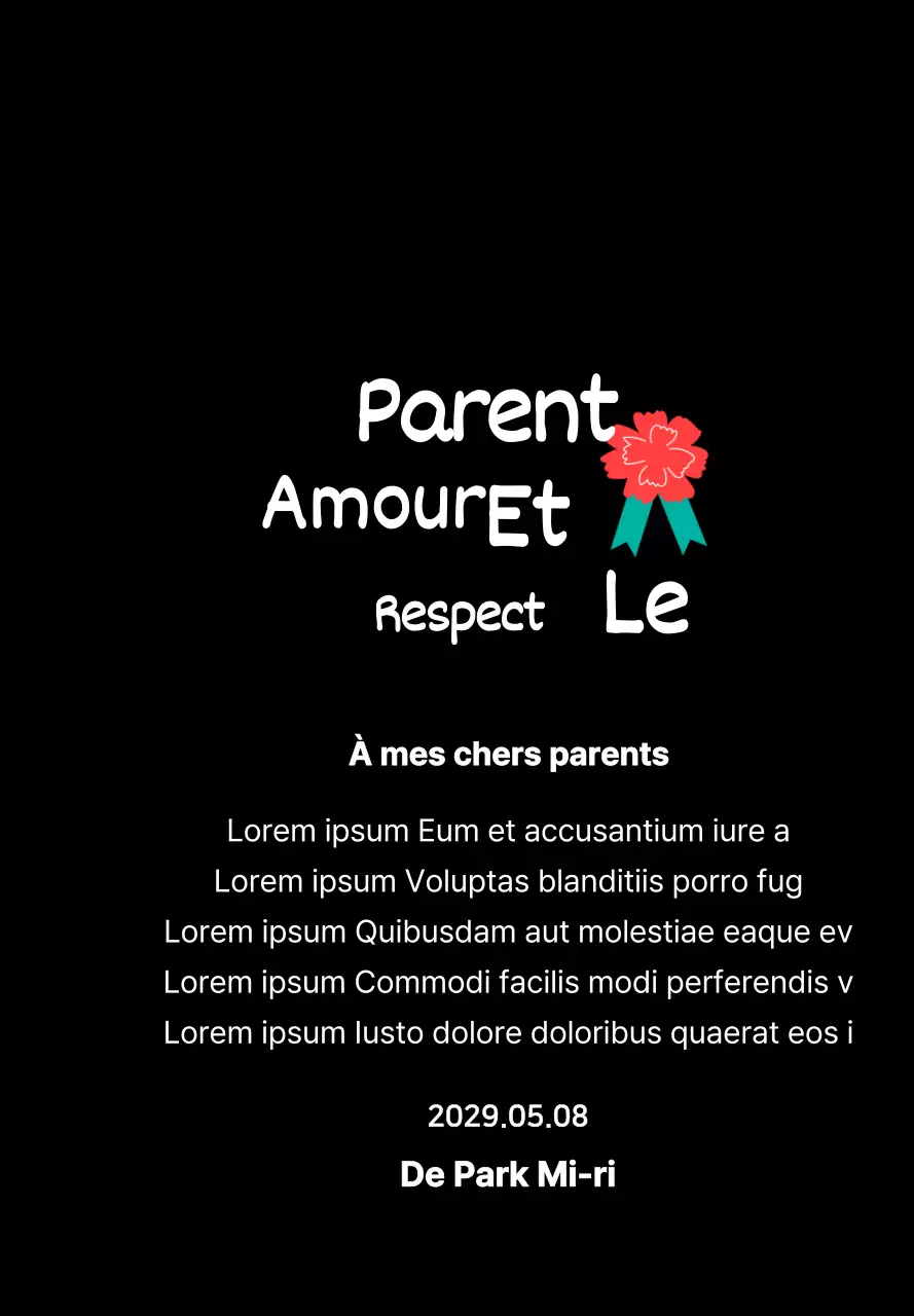 Calligraphie de la fête des mères avec illustration d'un œillet rouge