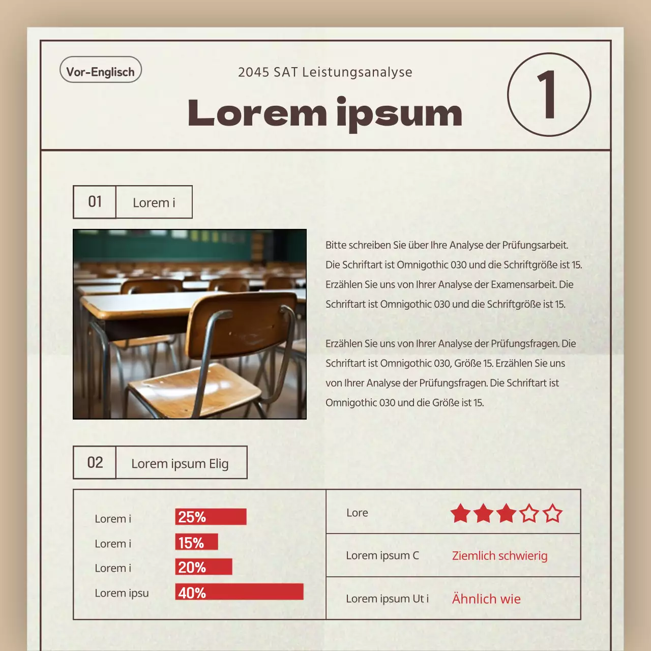 Ein einfacher beige-roter SAT-Prüfungstrend-Analysebericht für Akademien