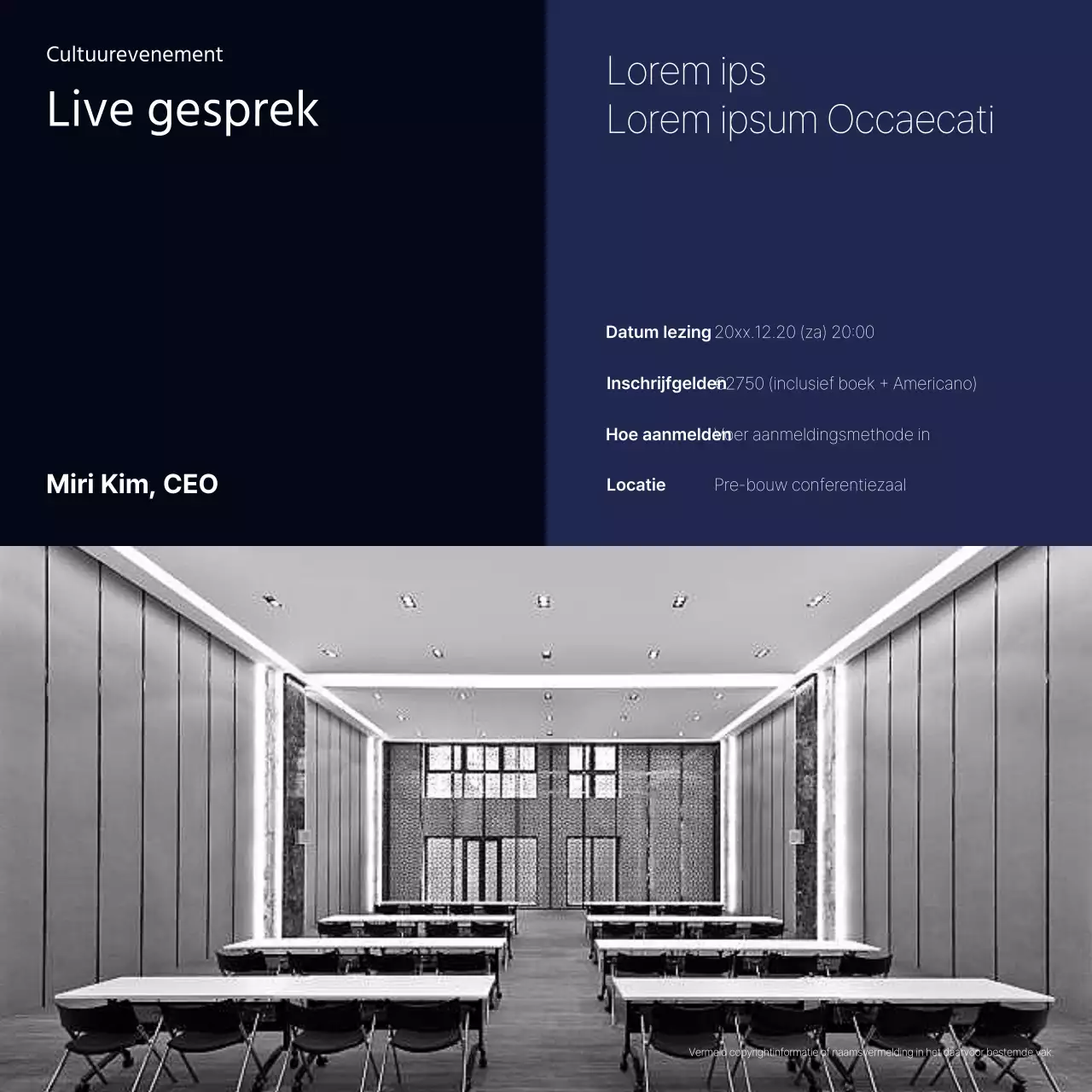 Een eenvoudige, marineblauwe interviewpost voor bedrijven