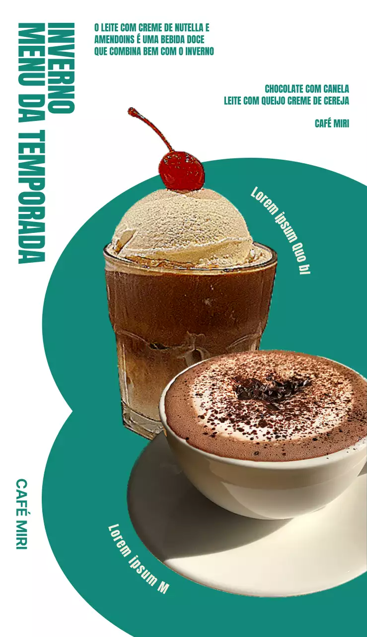 Promover um menu de café giro com tipografia turquesa