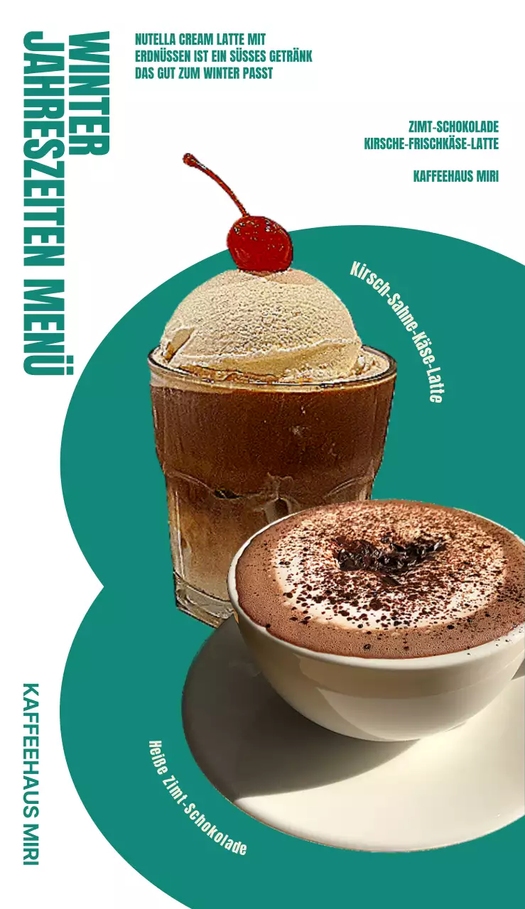 Werbung für eine hübsche Café-Speisekarte mit türkisfarbener Typografie