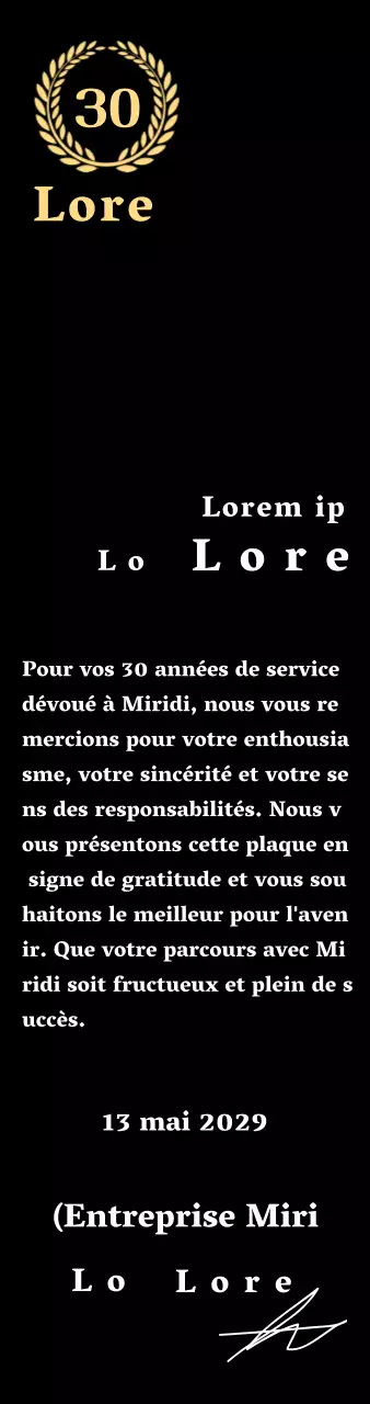 Plaque d'entreprise pour longs états de service avec symbole de laurier