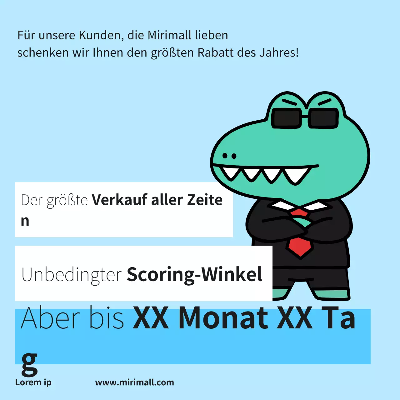 Parodie einer Verkaufsanzeige in Hellblau und Weiß