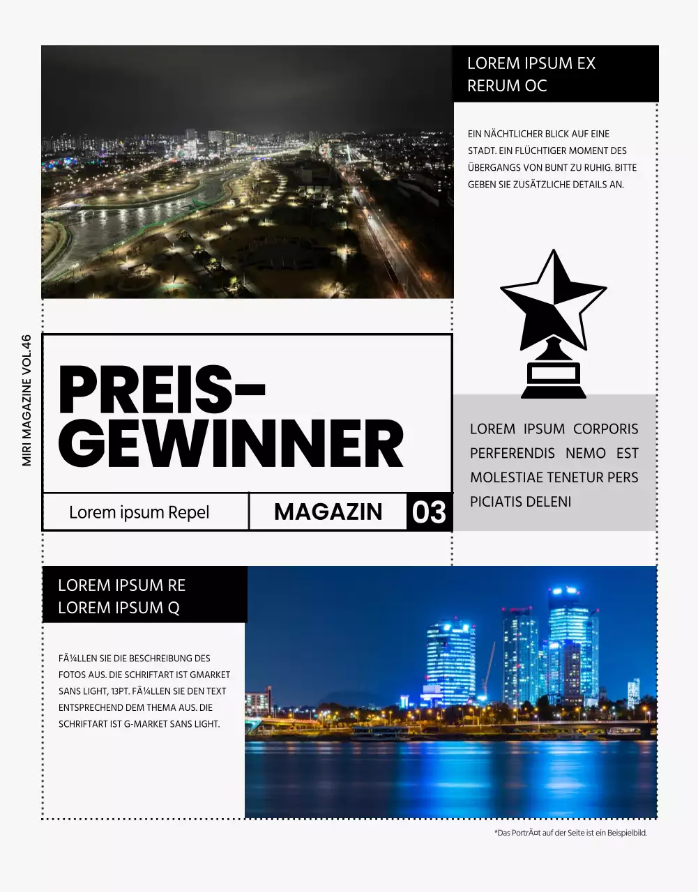 Moderne Firmenzeitschrift in Grau und Schwarz