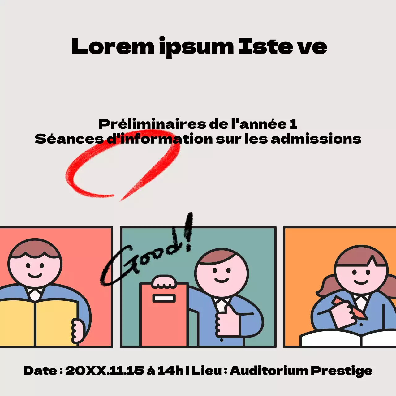 Session d'information sur les admissions informations sur le recrutement avec des points rouges