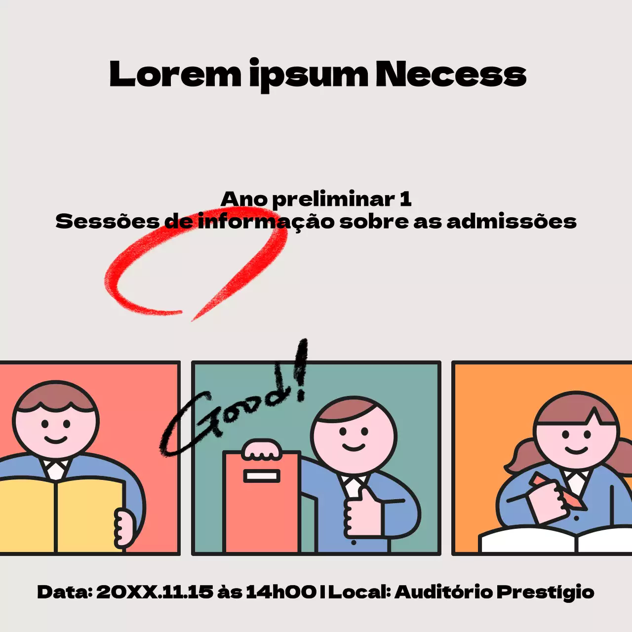 Sessão de informação sobre admissões Informações de recrutamento com pontos vermelhos