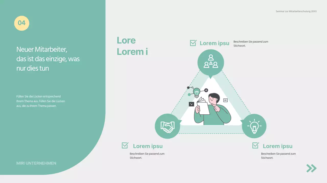 Grünes und einfaches Schulungsmaterial für das Einführungsseminar für neue Mitarbeiter