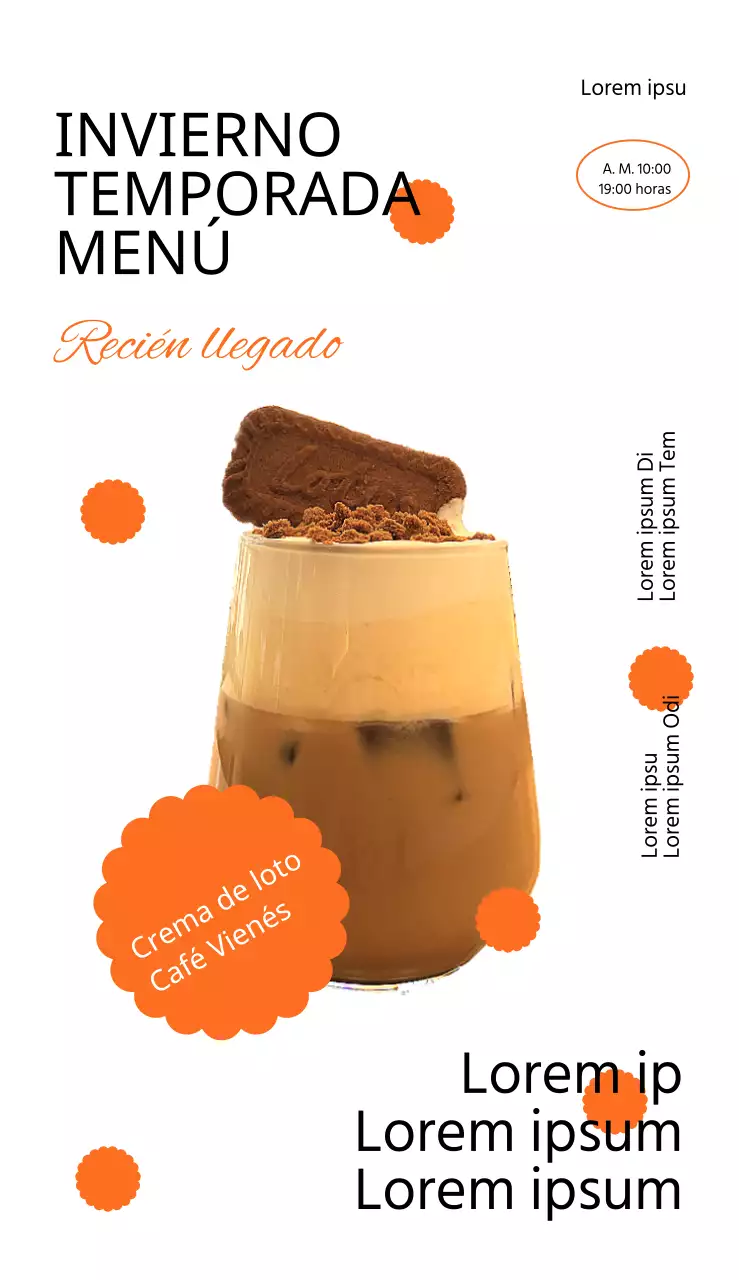 Promocione el nuevo menú de su cafetería con un cálido tono naranja