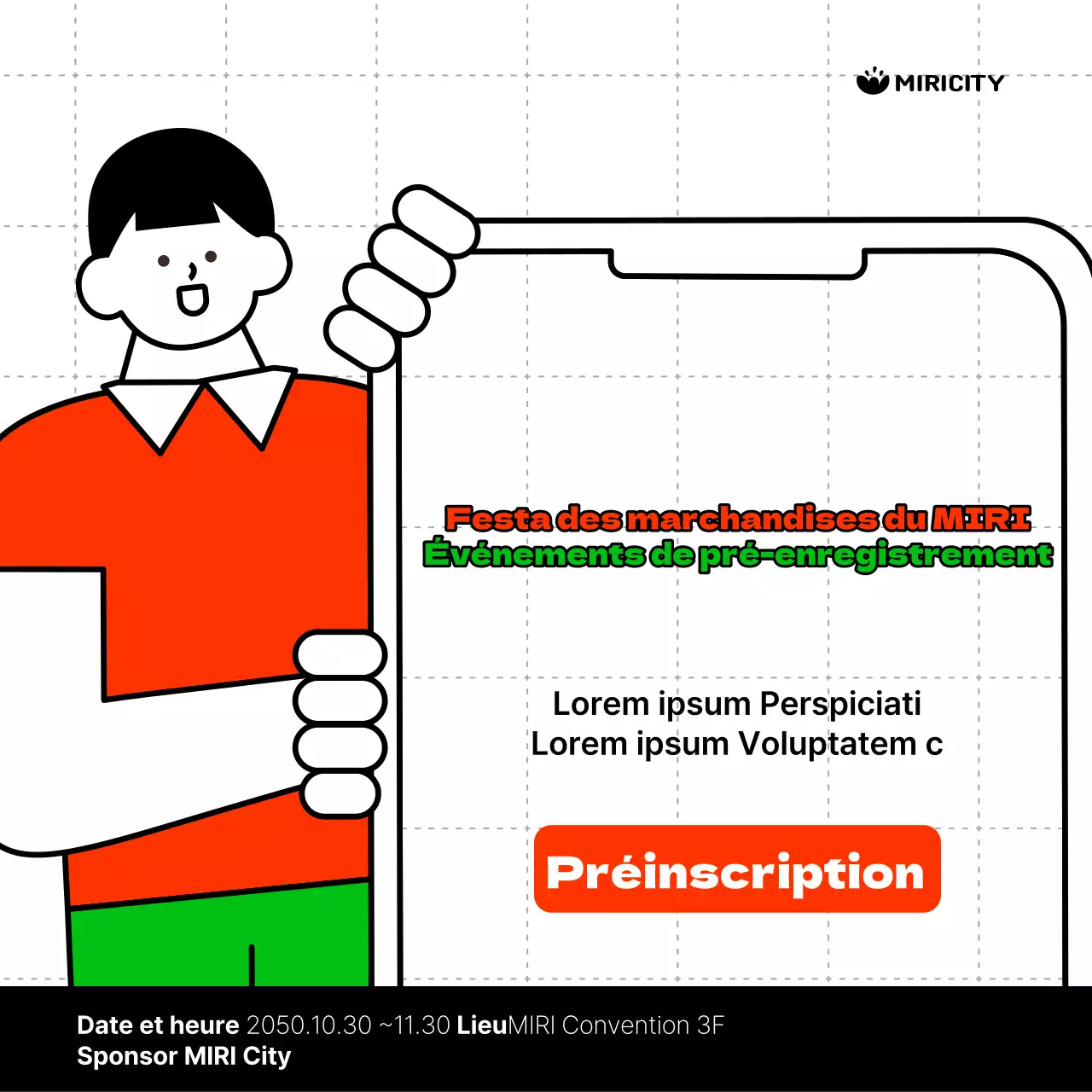 Promouvoir un simple événement de préinscription rouge et vert