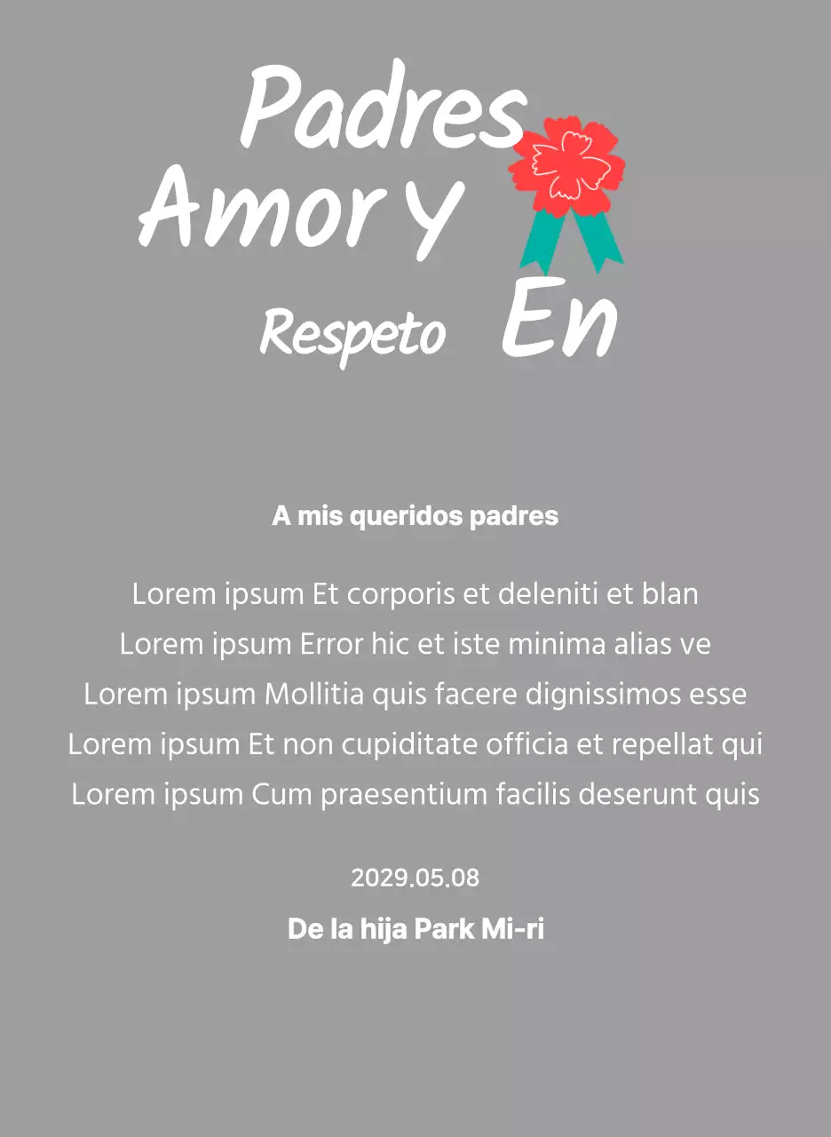 Caligrafía del Día de la Madre con ilustración de clavel rojo