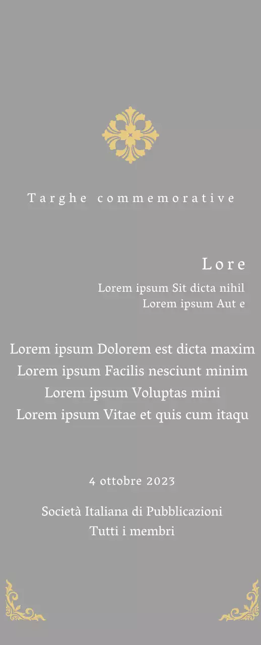 Una targa di commissione dall'aspetto regale con decorazioni elaborate