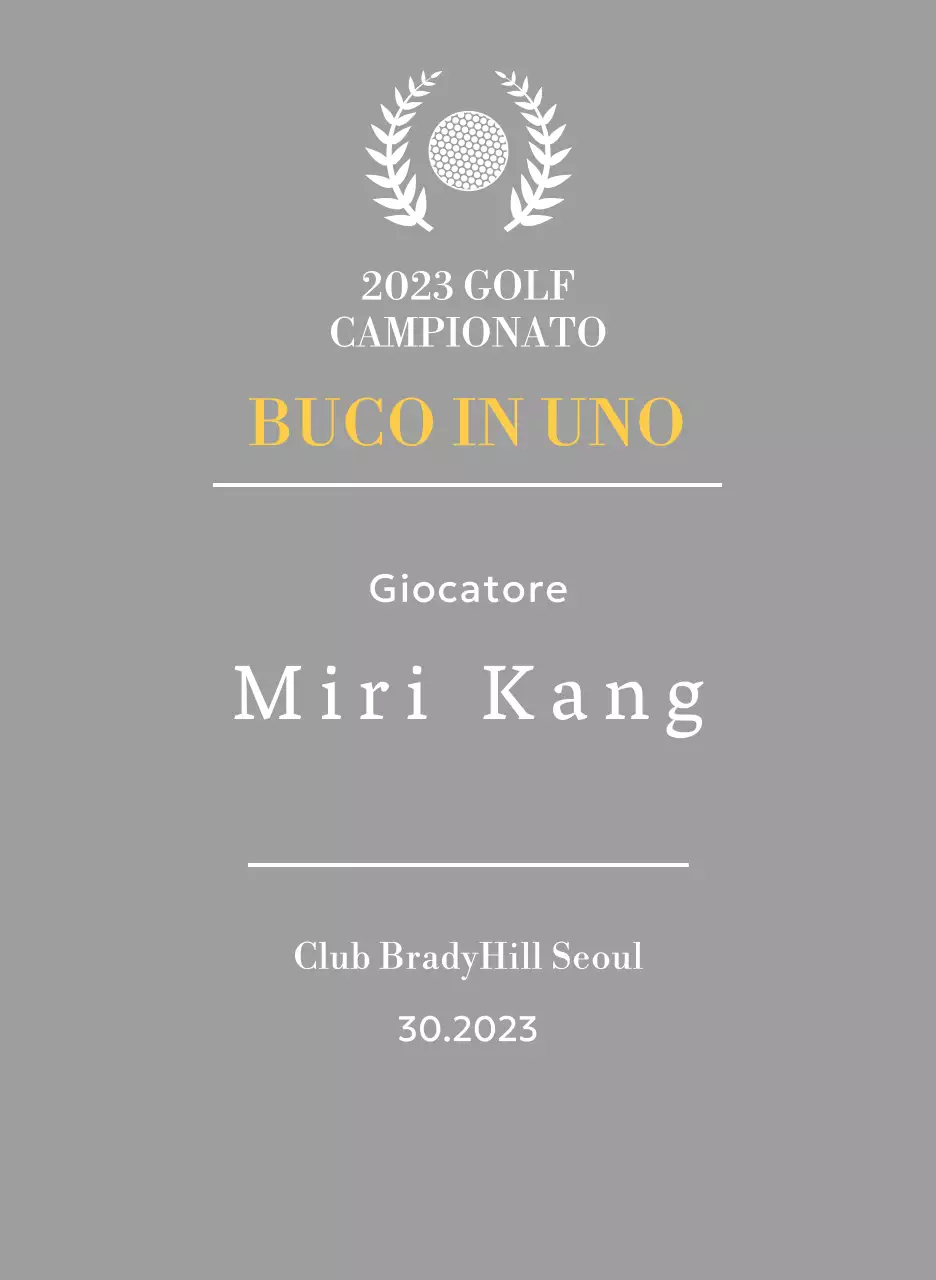 Targa per il vincitore del golf hole-in-one con illustrazione di pallina da golf e corona d'alloro