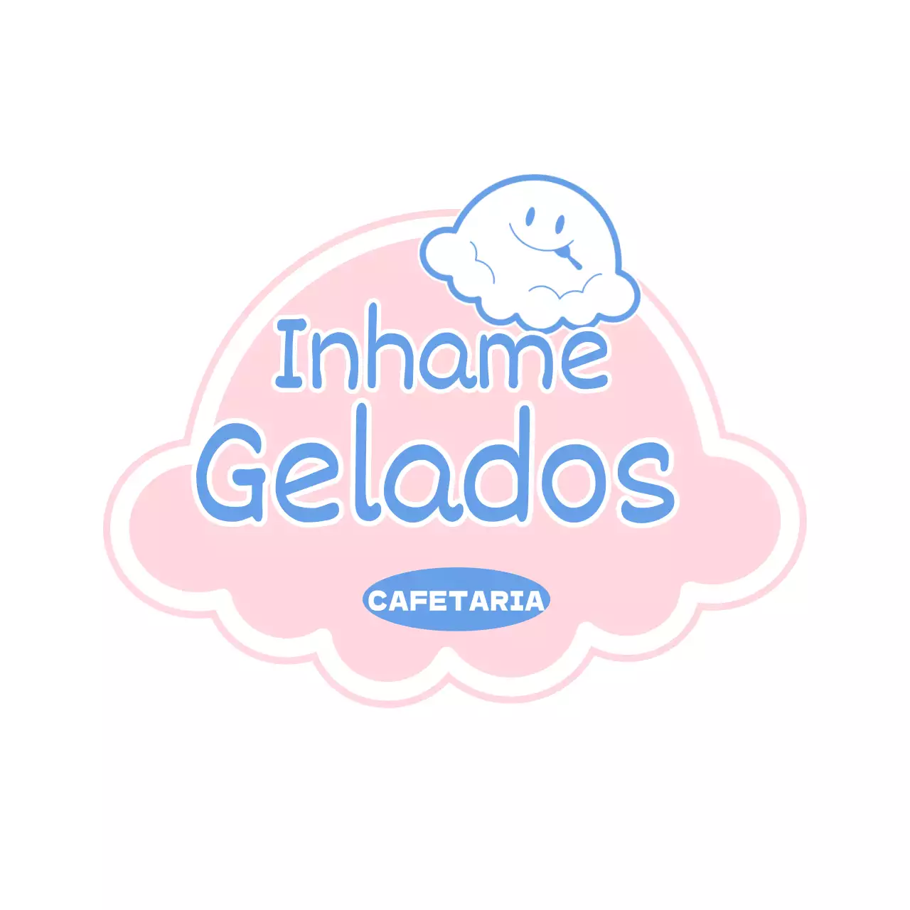 Sinal de ponto de café de sobremesa de gelado com personagens bonitos em rosa claro e azul claro