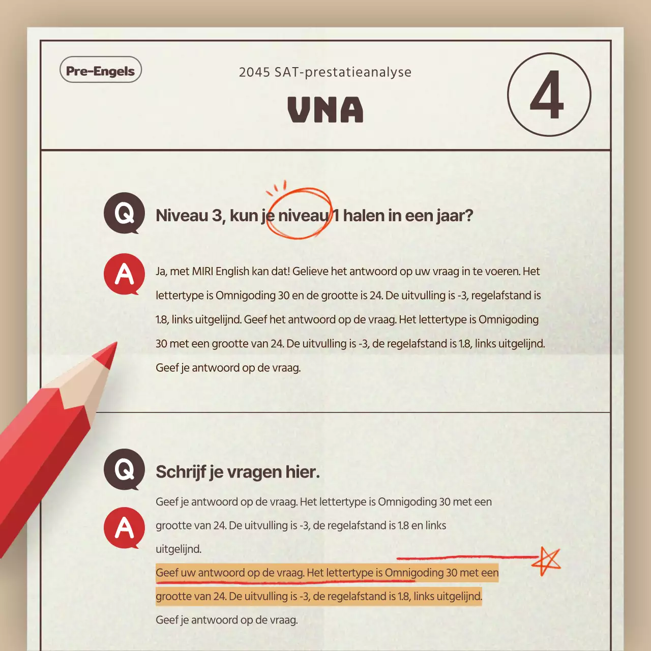 Een eenvoudig beige en rood trendanalyserapport voor SAT-examens voor academies