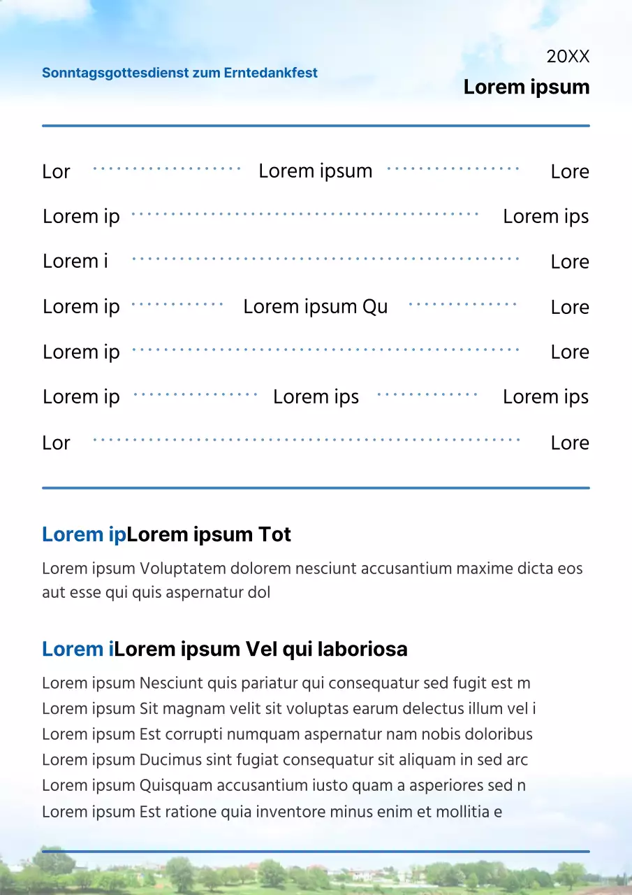 Ein einfacher blau-weißer Leitfaden für den Erntedankgottesdienst