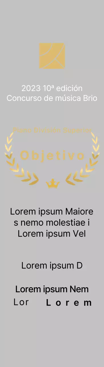 Placa del ganador del concurso conceptual con líneas de laurel e ilustración de una corona