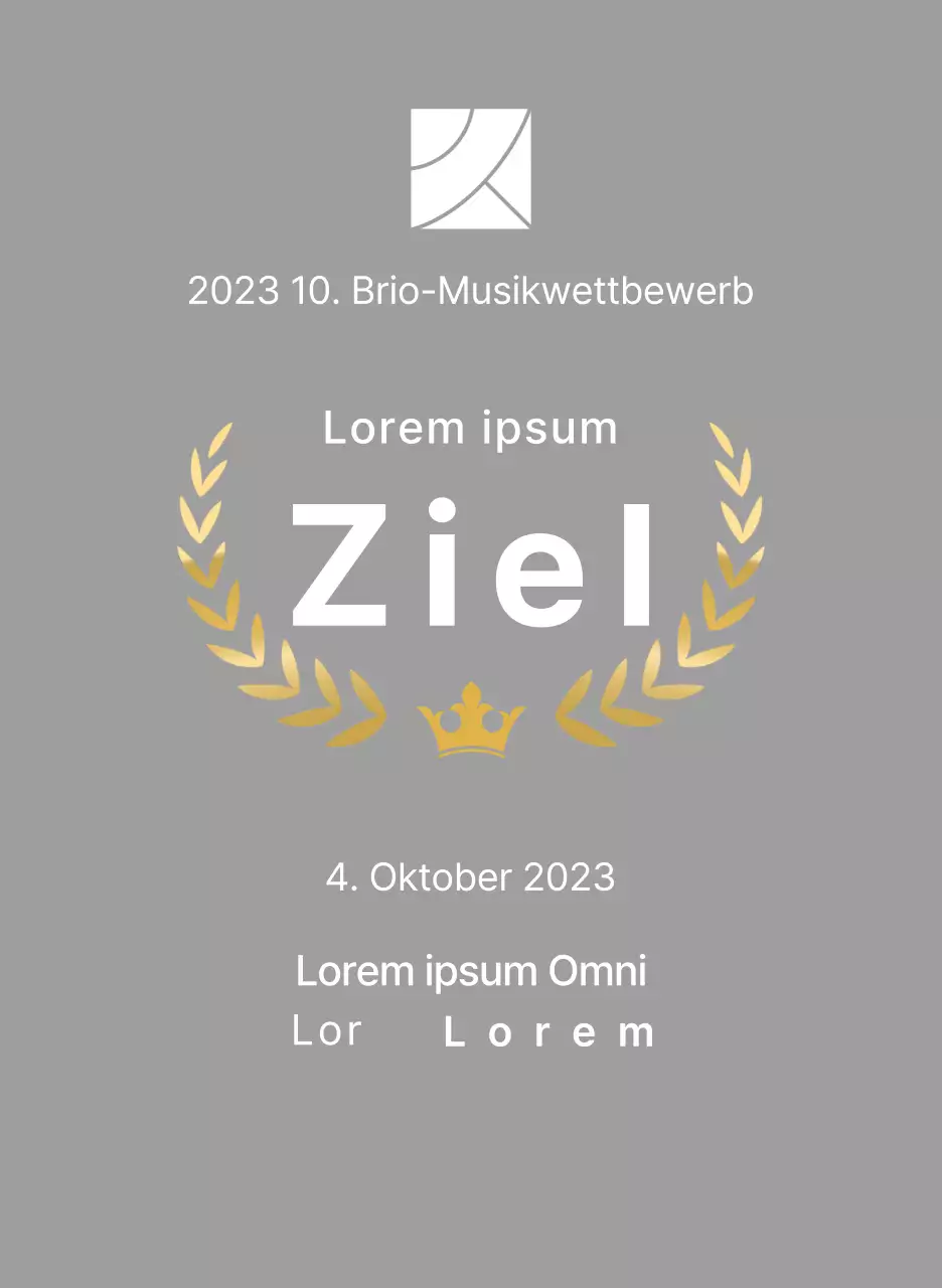 Siegerplakette des Wettbewerbskonzepts mit Lorbeerlinien und Kronenillustration