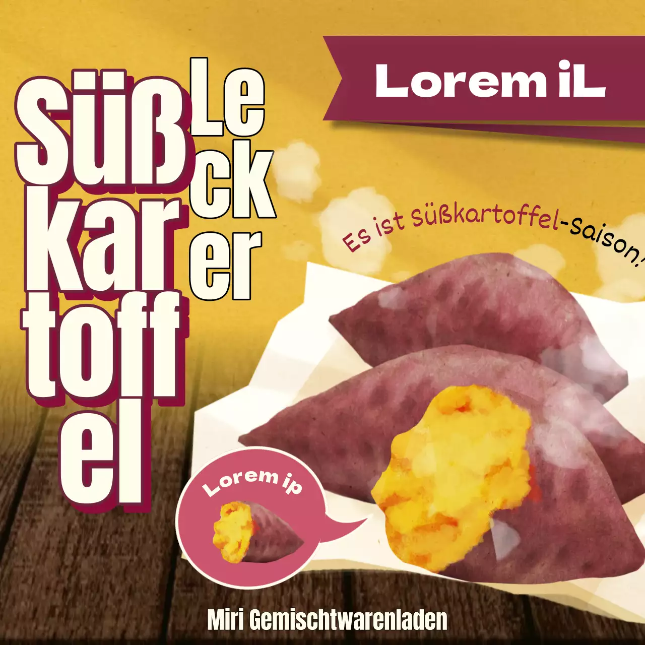 Werben Sie für die gelbe, süße Wintersnack-Süßkartoffel